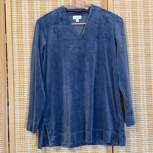 Pure J Jill Womens XS Tunic Top‎ Velour Velvet  V-Neck Ocean Blue Soft Long Slev